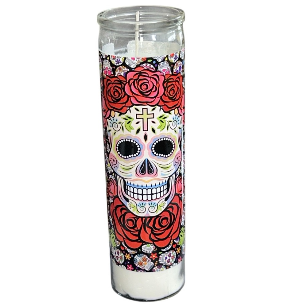 Day of the Dead Sugar Skull Prayer Candle 8" Glass Jar New - Picture 3 of 3